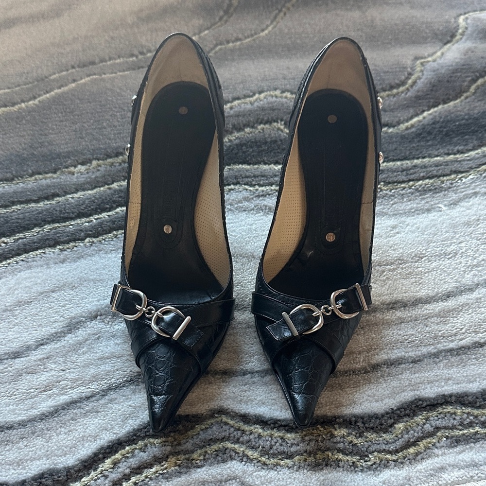 Gianmarco Lorenzi Black Croc-Embossed Heels